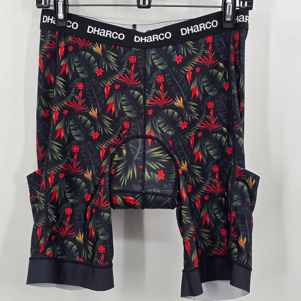DHaRCO Mens Tropical Floral Padded Cycling Bib Liner Shorts Side Pockets Small